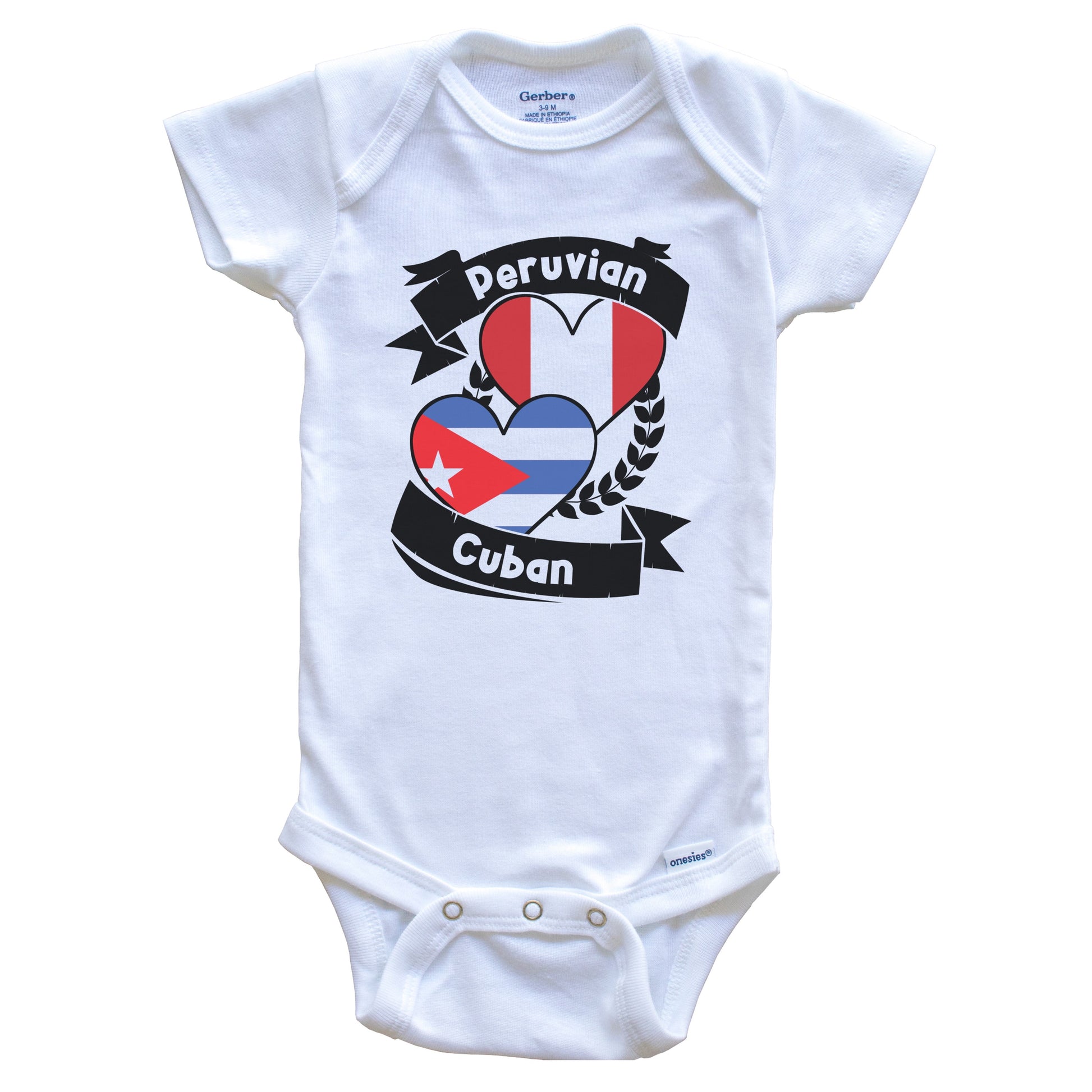 Peruvian Cuban Heart Flags Peru Cuba Baby Bodysuit