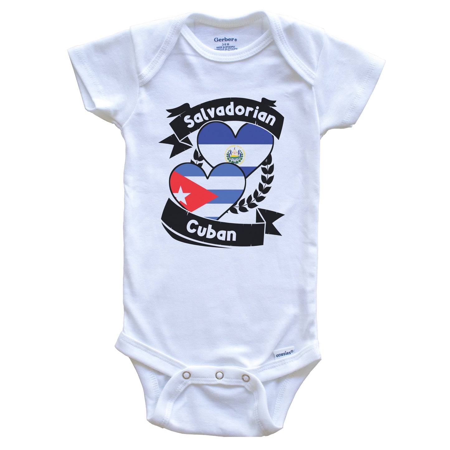 Salvadorian Cuban Heart Flags El Salvador Cuba Baby Bodysuit