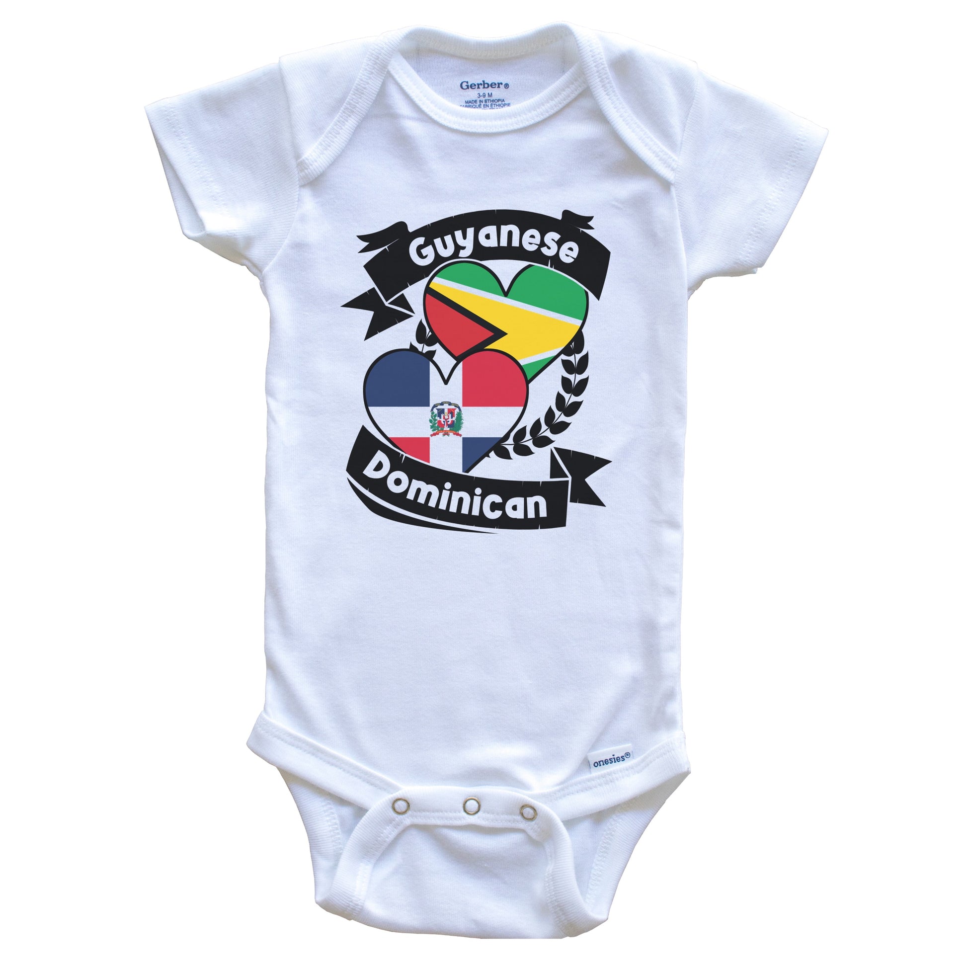 Guyanese Dominican Heart Flags Guyana Dominican Republic Baby Bodysuit