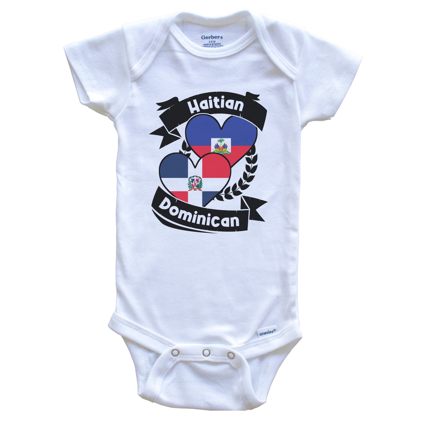 Haitian Dominican Heart Flags Haiti Dominican Republic Baby Bodysuit