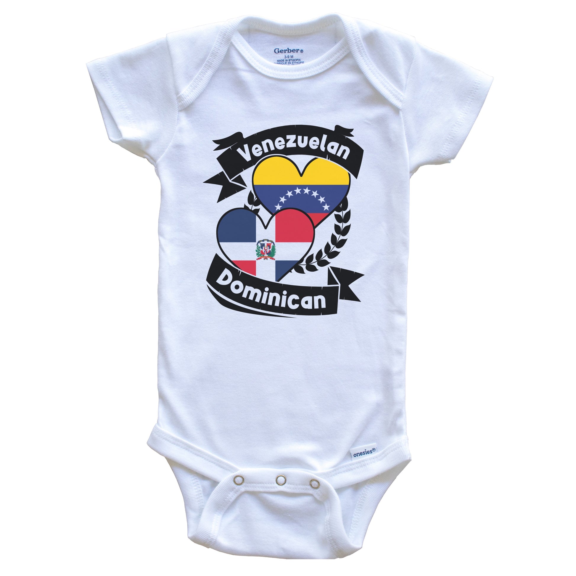 Venezuelan Dominican Heart Flags Venezuela Dominican Republic Baby Bodysuit