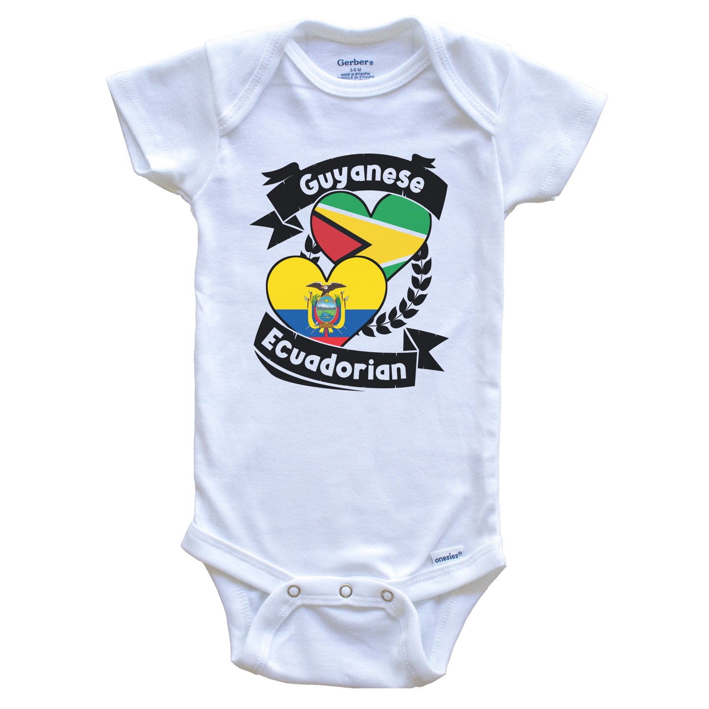 Guyanese Ecuadorian Heart Flags Guyana Ecuador Baby Bodysuit