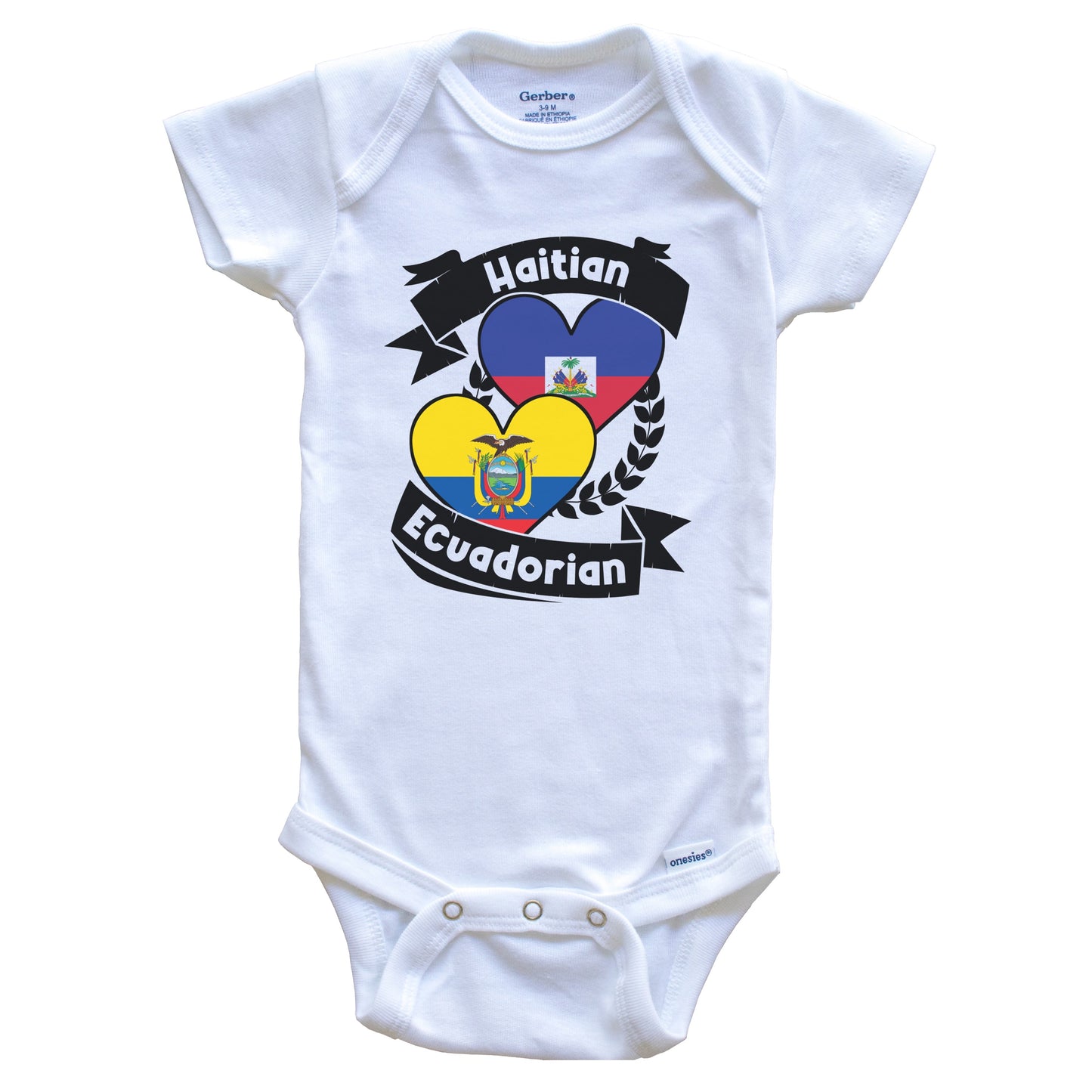 Haitian Ecuadorian Heart Flags Haiti Ecuador Baby Bodysuit