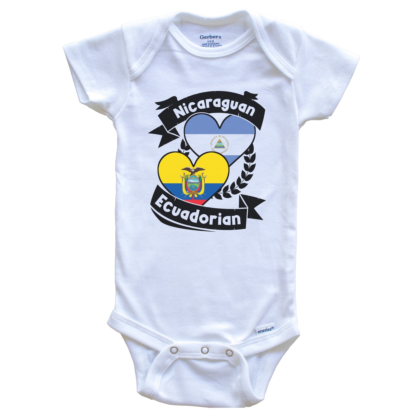 Nicaraguan Ecuadorian Heart Flags Nicaragua Ecuador Baby Bodysuit