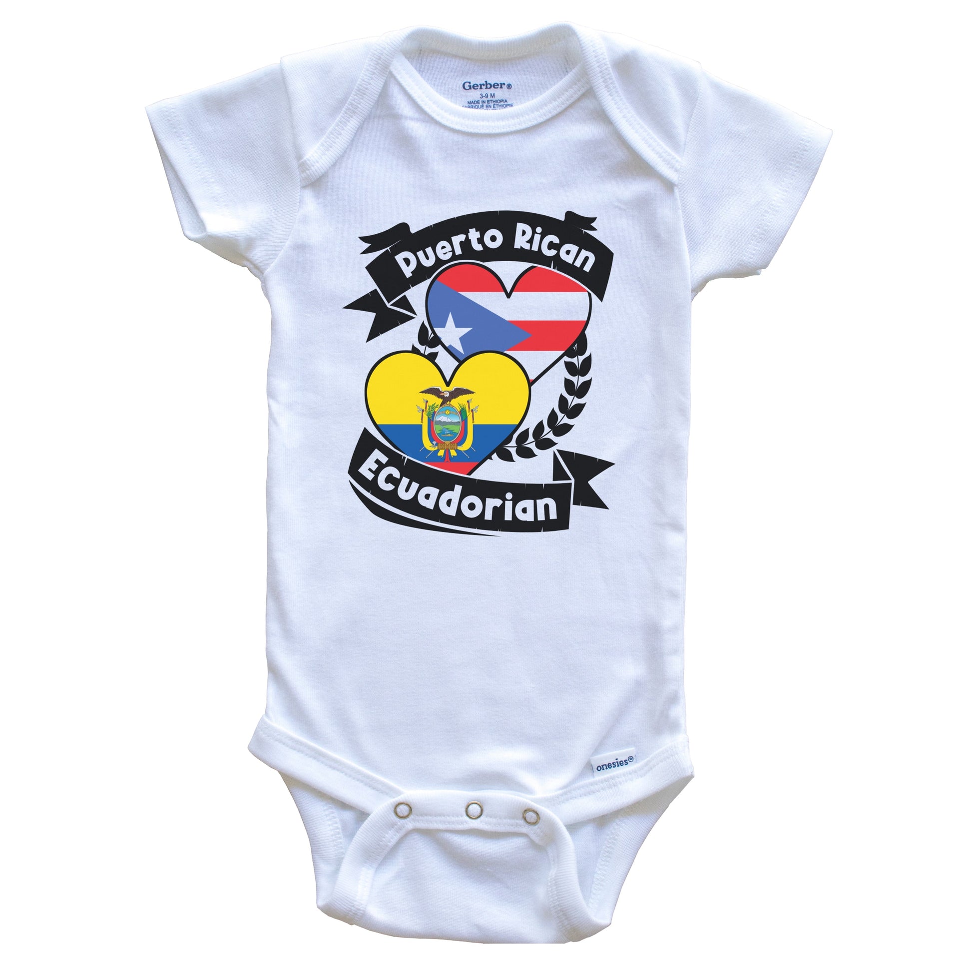 Puerto Rican Ecuadorian Heart Flags Puerto Rico Ecuador Baby Bodysuit