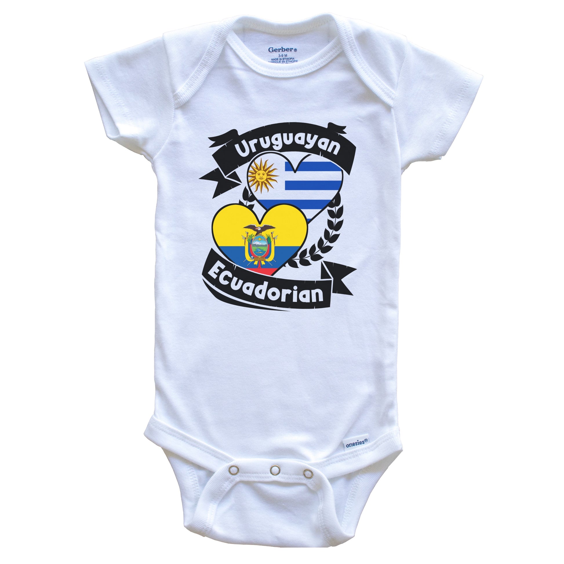 Uruguayan Ecuadorian Heart Flags Uruguay Ecuador Baby Bodysuit