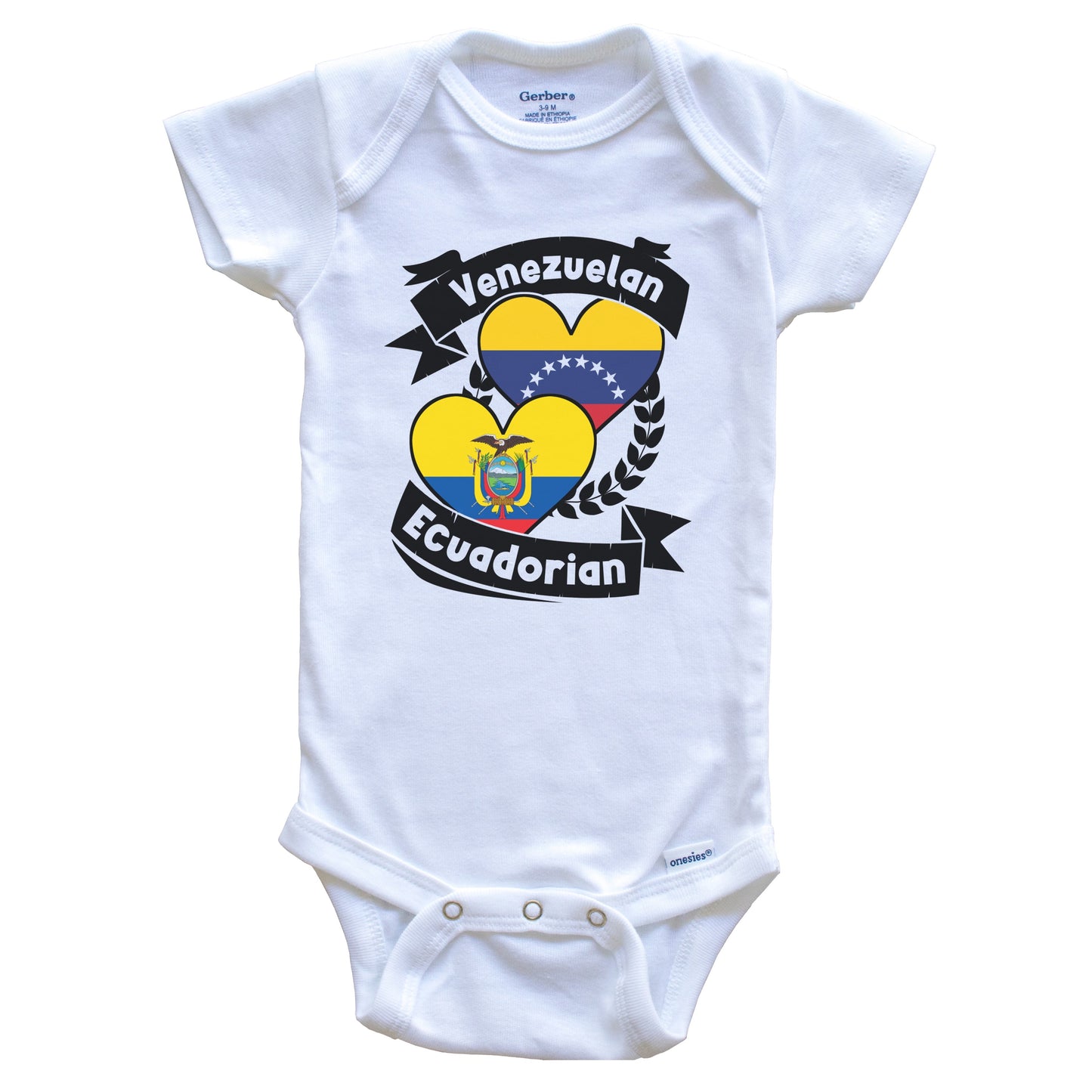 Venezuelan Ecuadorian Heart Flags Venezuela Ecuador Baby Bodysuit