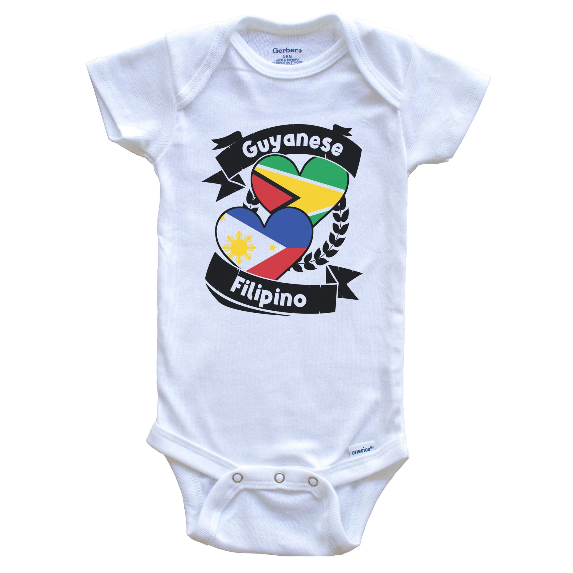 Guyanese Filipino Heart Flags Guyana Philippines Baby Bodysuit