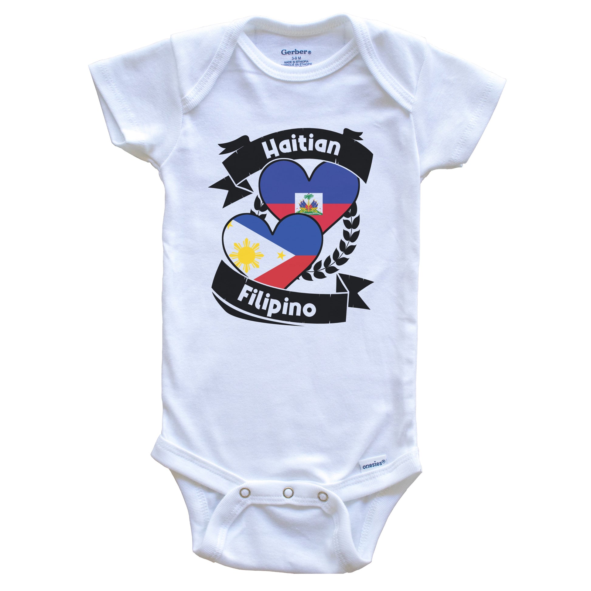 Haitian Filipino Heart Flags Haiti Philippines Baby Bodysuit