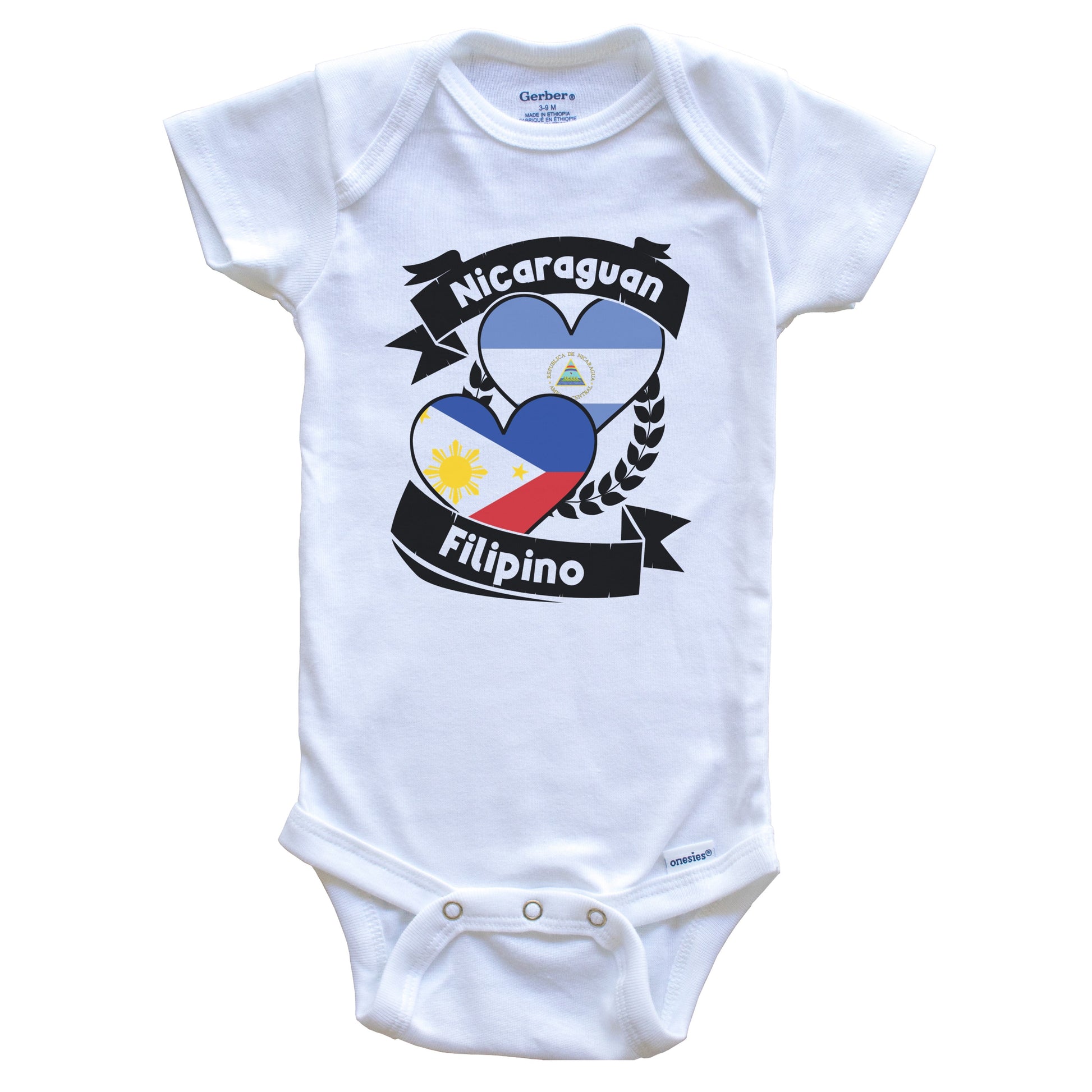 Nicaraguan Filipino Heart Flags Nicaragua Philippines Baby Bodysuit