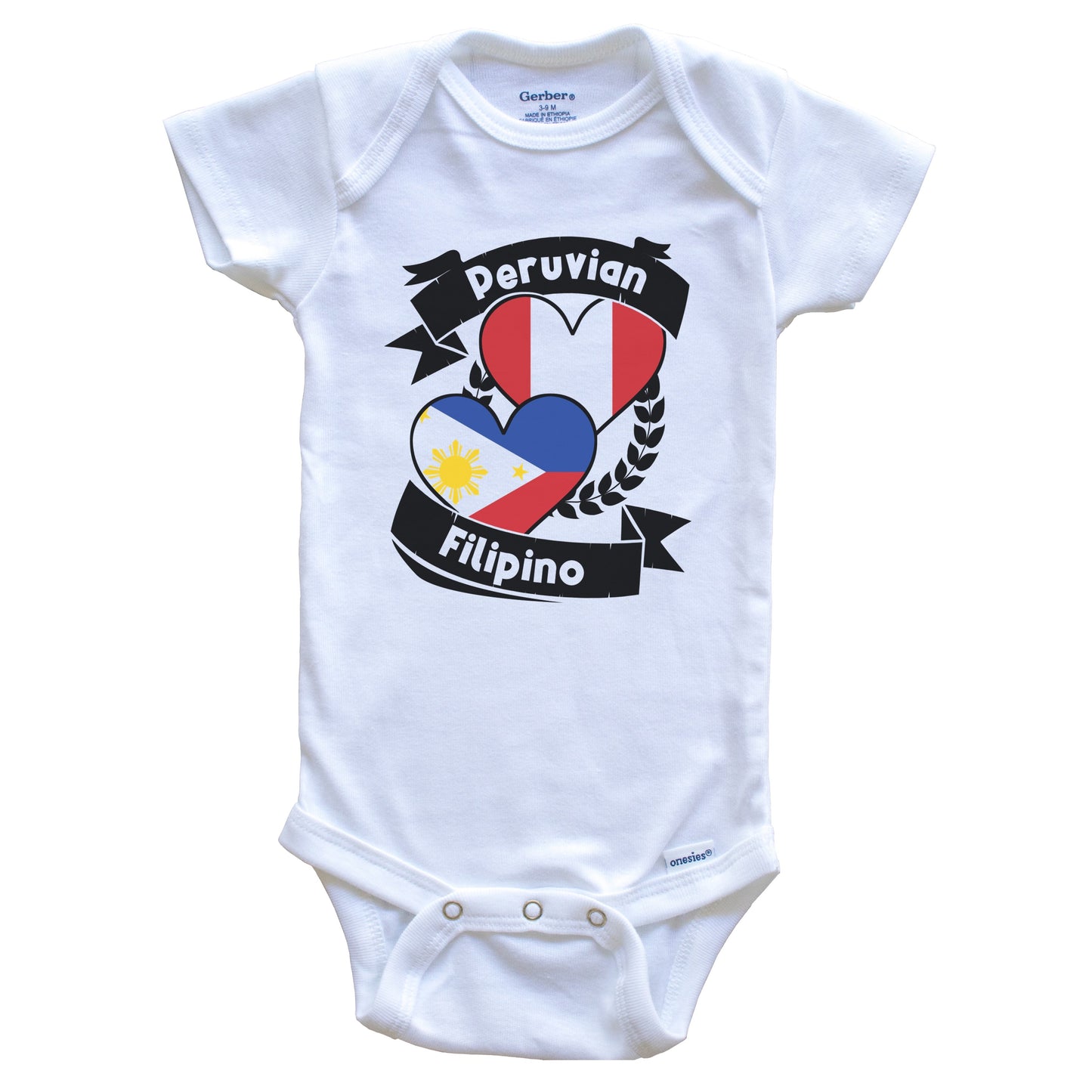 Peruvian Filipino Heart Flags Peru Philippines Baby Bodysuit
