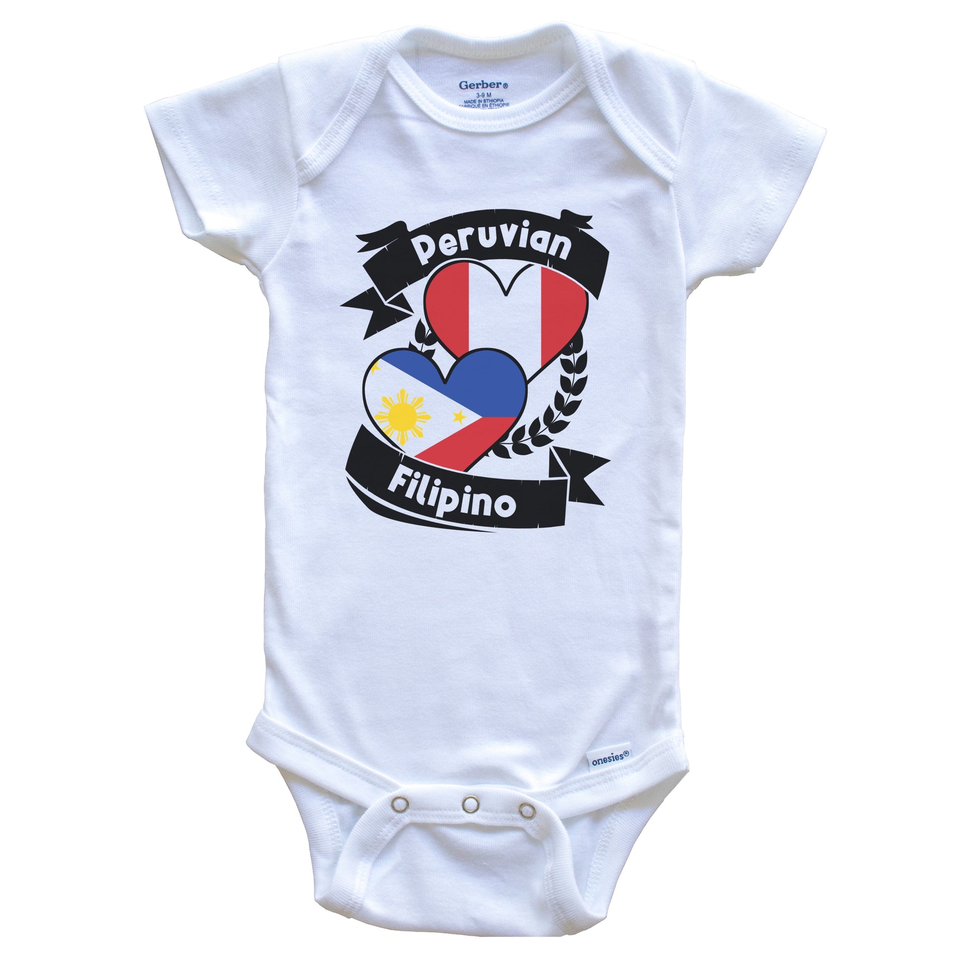 Peruvian Filipino Heart Flags Peru Philippines Baby Bodysuit