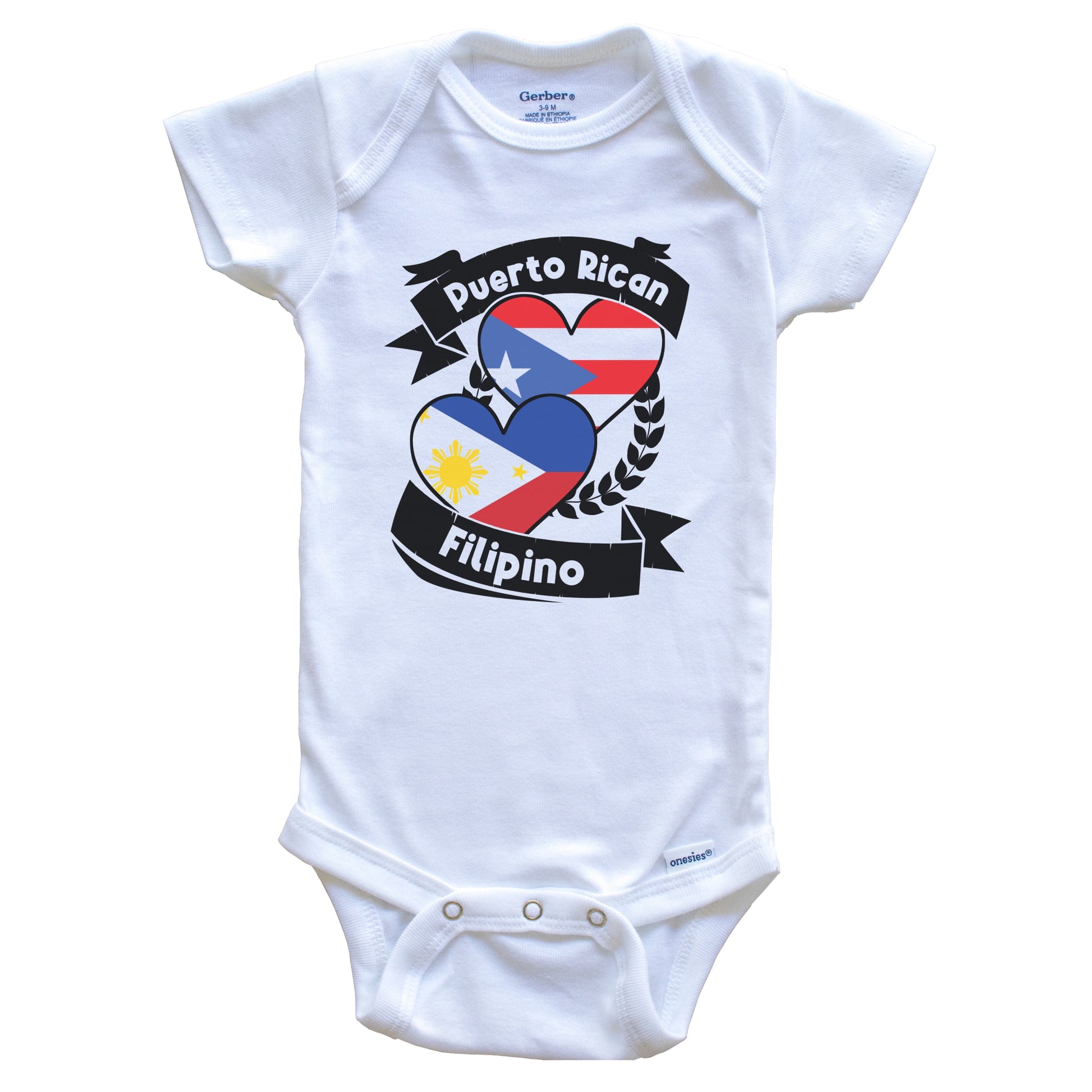Puerto Rican Filipino Heart Flags Puerto Rico Philippines Baby Bodysuit