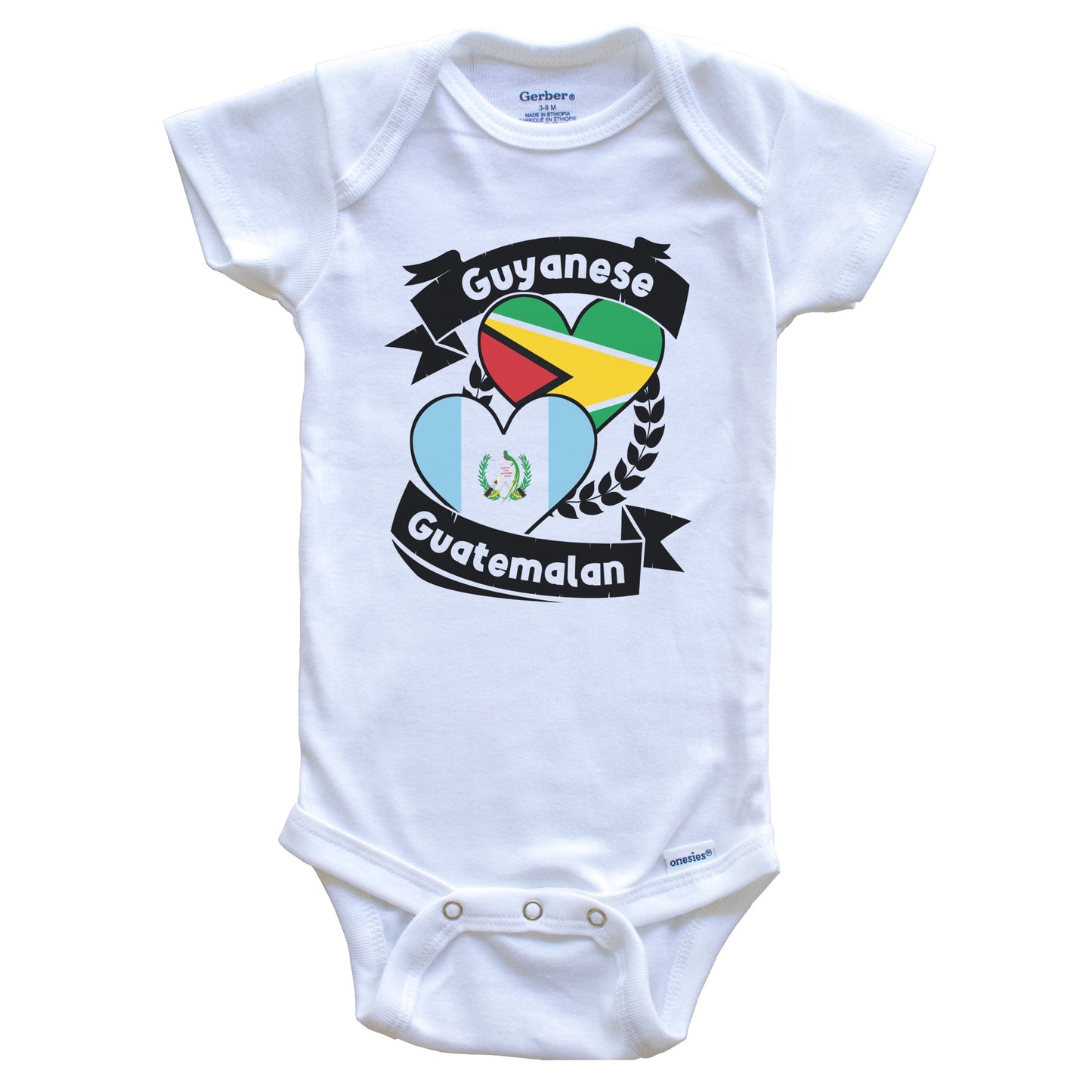 Guyanese Guatemalan Heart Flags Guyana Guatemala Baby Bodysuit