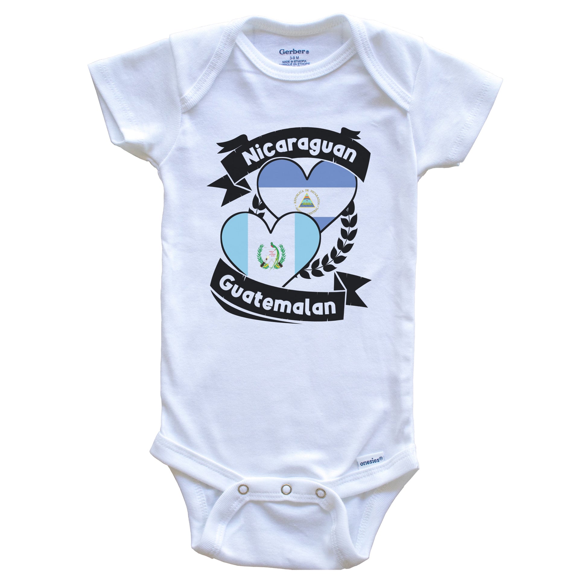 Nicaraguan Guatemalan Heart Flags Nicaragua Guatemala Baby Bodysuit