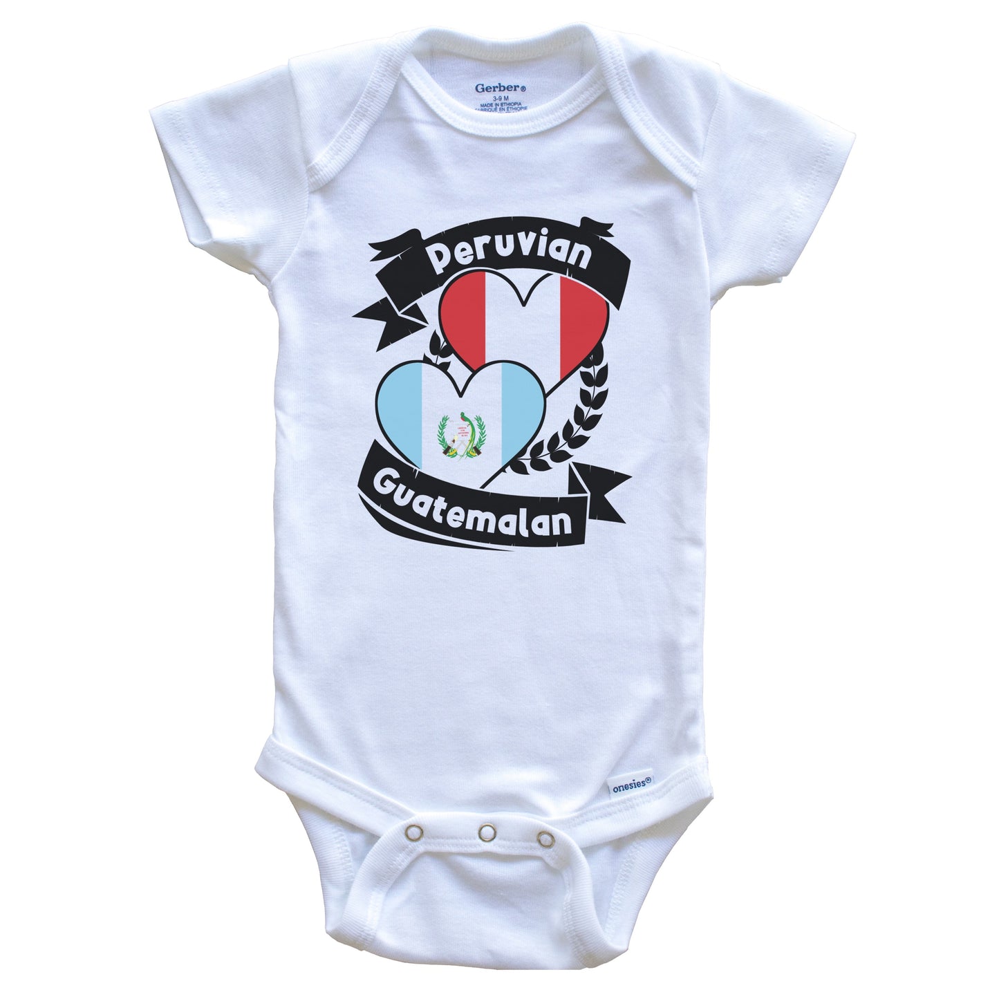 Peruvian Guatemalan Heart Flags Peru Guatemala Baby Bodysuit