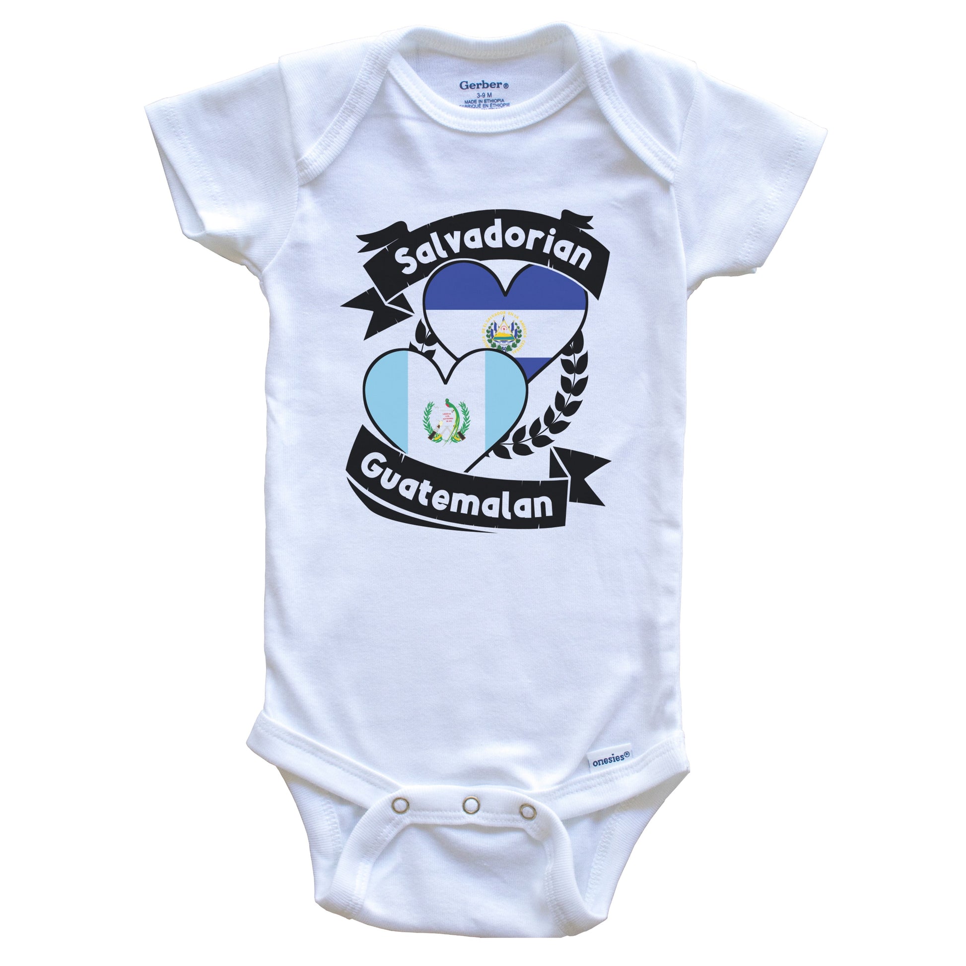 Salvadorian Guatemalan Heart Flags El Salvador Guatemala Baby Bodysuit
