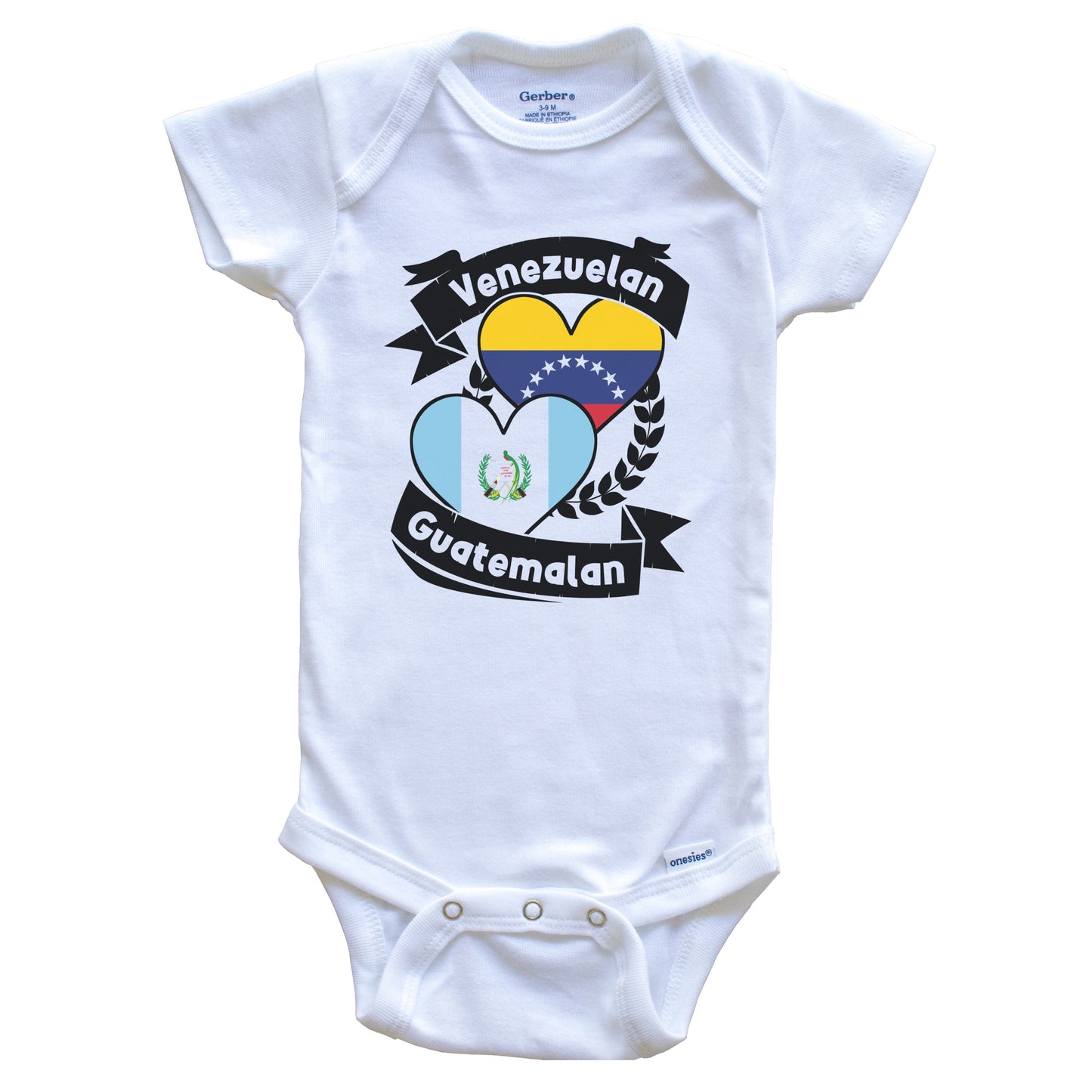 Venezuelan Guatemalan Heart Flags Venezuela Guatemala Baby Bodysuit