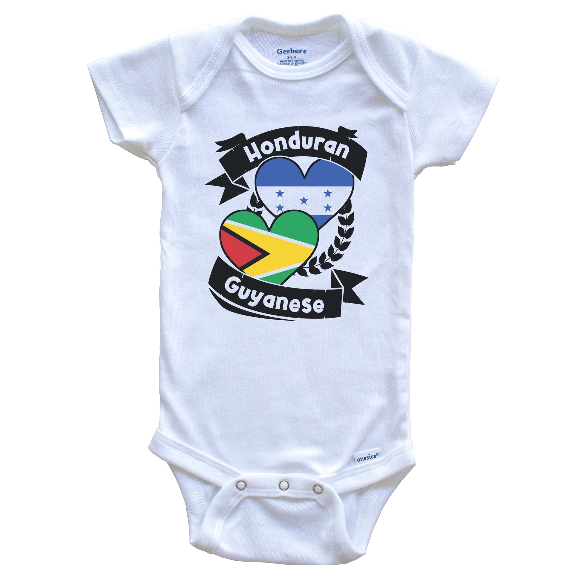 Honduran Guyanese Heart Flags Honduras Guyana Baby Bodysuit