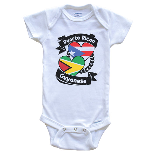 Puerto Rican Guyanese Heart Flags Puerto Rico Guyana Baby Bodysuit