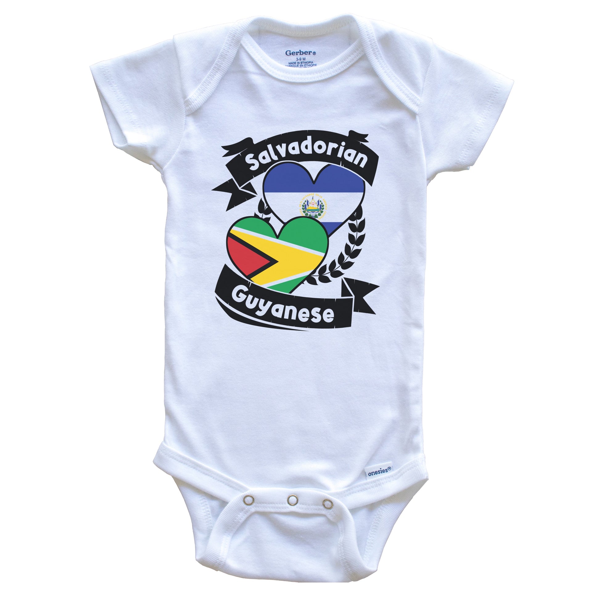 Salvadorian Guyanese Heart Flags El Salvador Guyana Baby Bodysuit