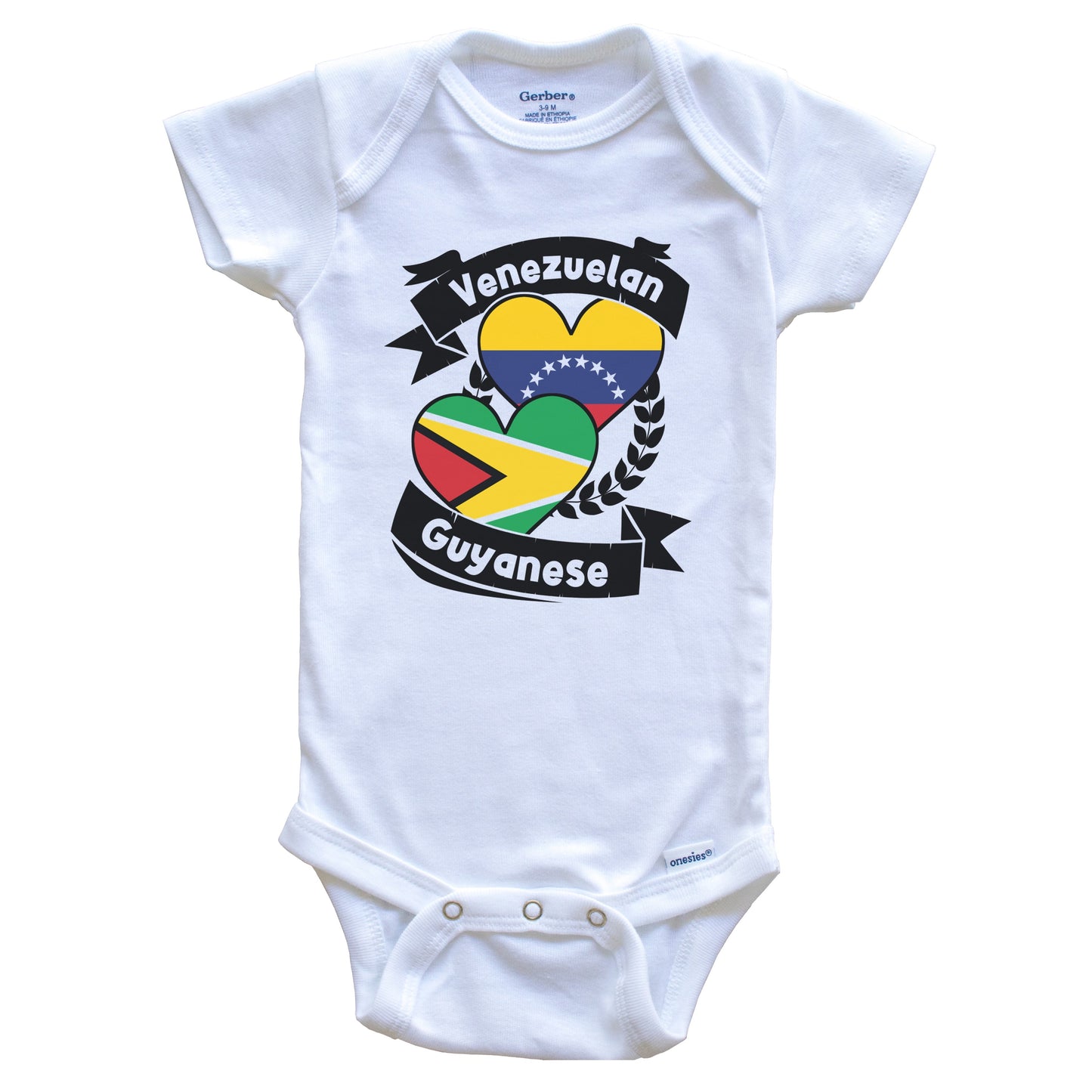 Venezuelan Guyanese Heart Flags Venezuela Guyana Baby Bodysuit