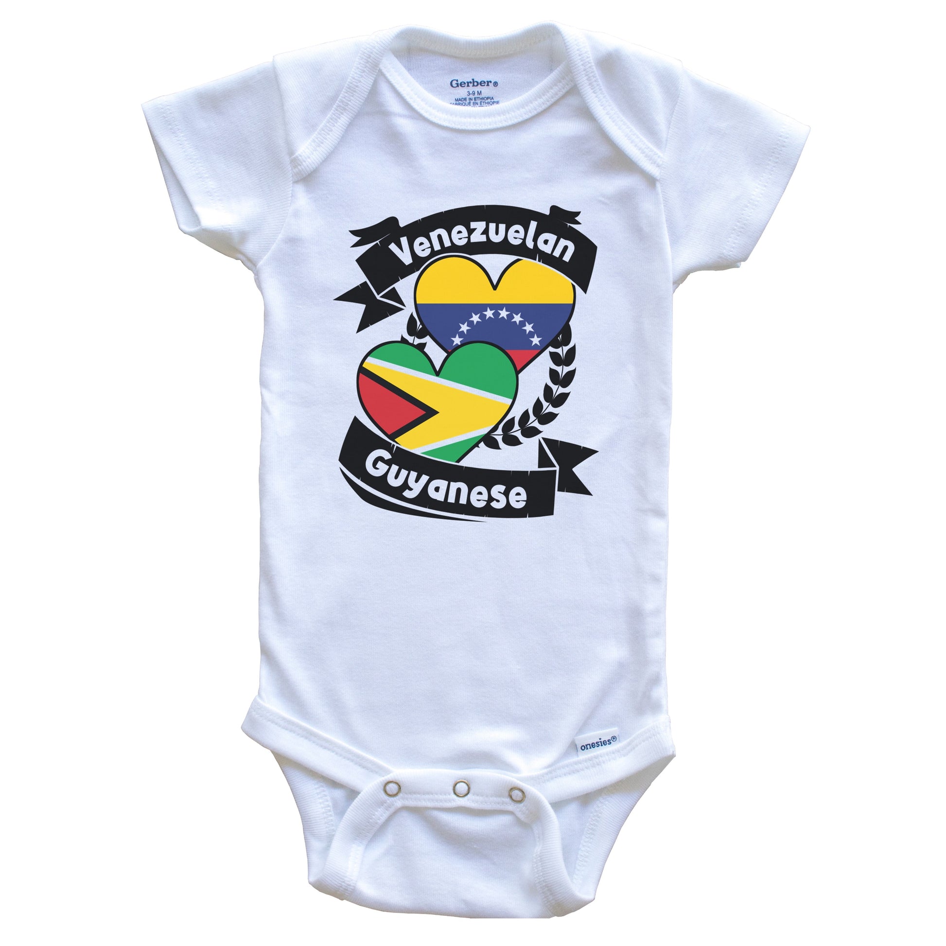 Venezuelan Guyanese Heart Flags Venezuela Guyana Baby Bodysuit