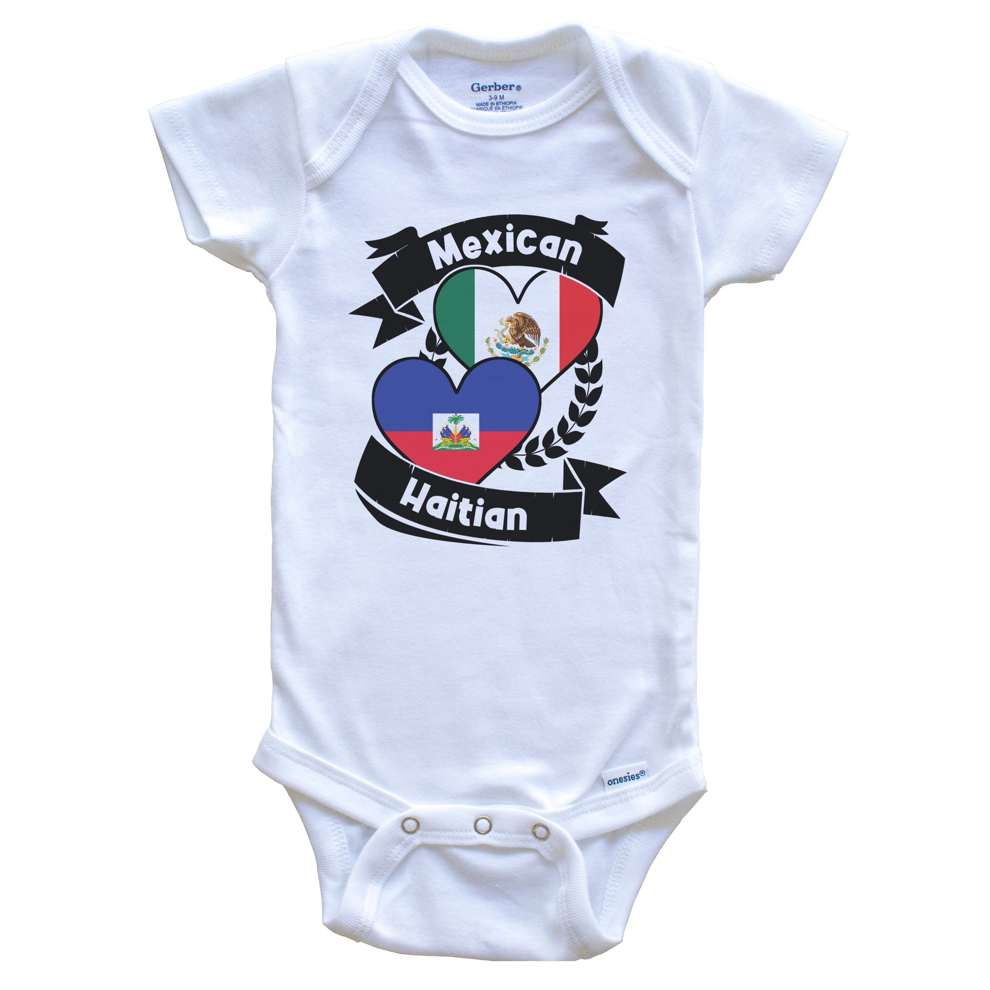 Mexican Haitian Heart Flags Mexico Haiti Baby Bodysuit