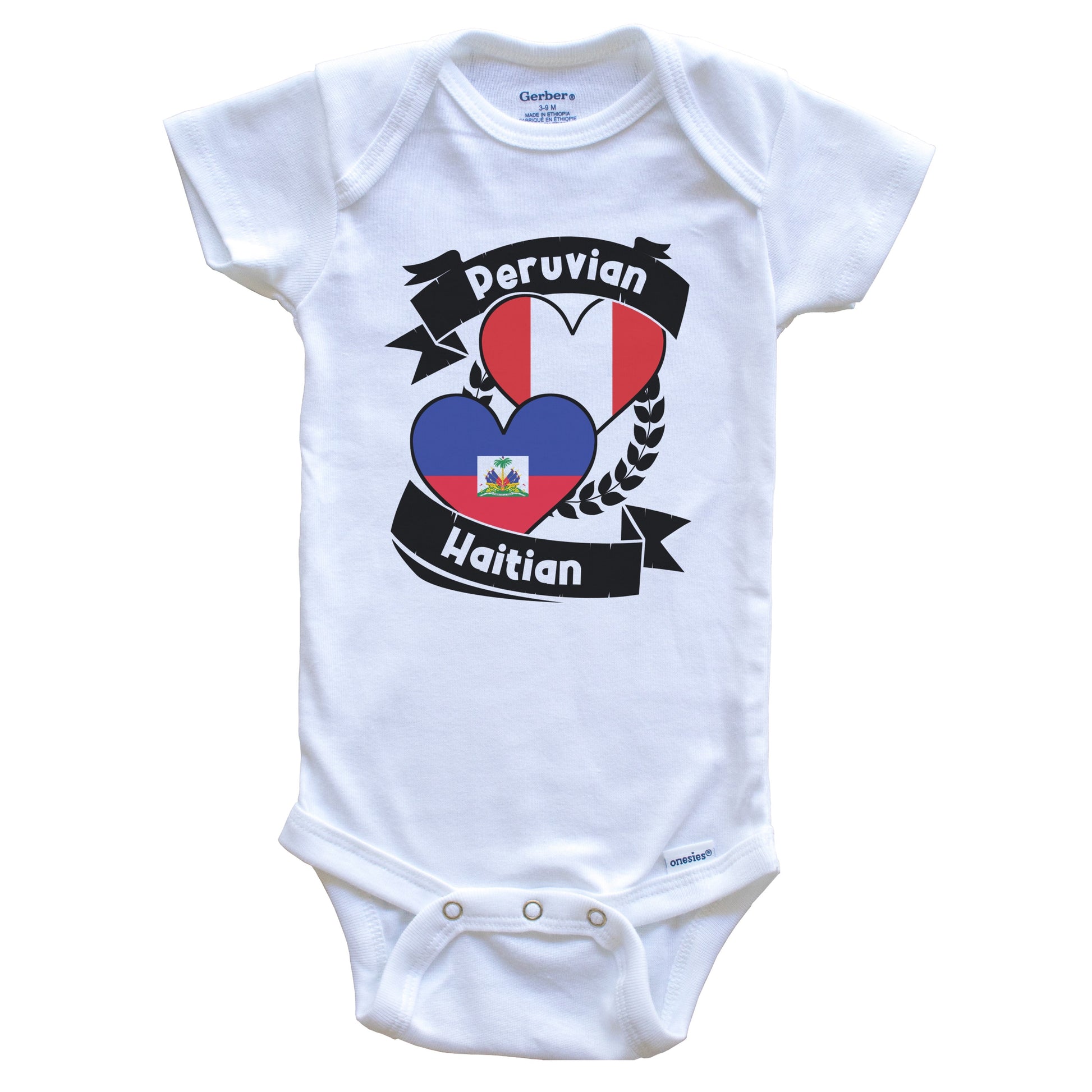 Peruvian Haitian Heart Flags Peru Haiti Baby Bodysuit