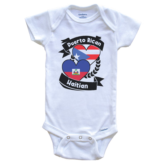 Puerto Rican Haitian Heart Flags Puerto Rico Haiti Baby Bodysuit