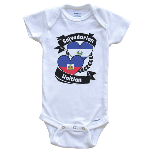 Salvadorian Haitian Heart Flags El Salvador Haiti Baby Bodysuit