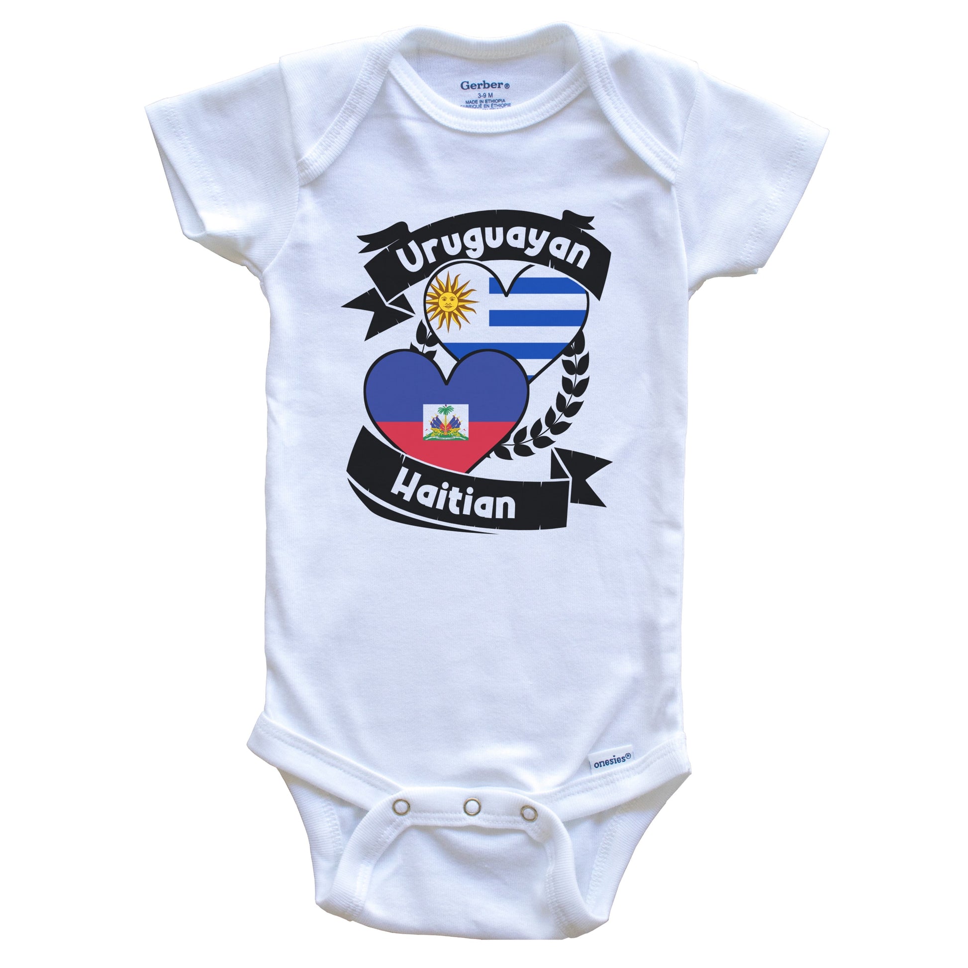 Uruguayan Haitian Heart Flags Uruguay Haiti Baby Bodysuit