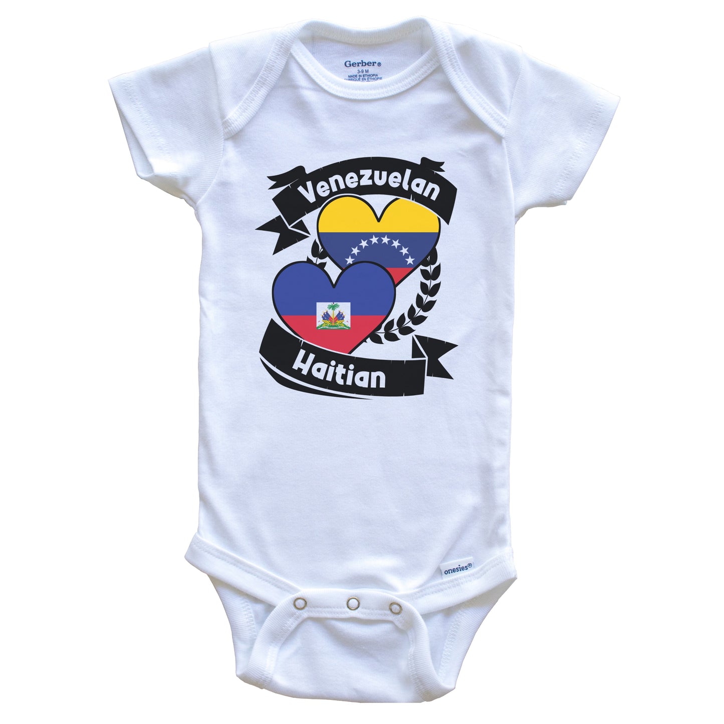 Venezuelan Haitian Heart Flags Venezuela Haiti Baby Bodysuit