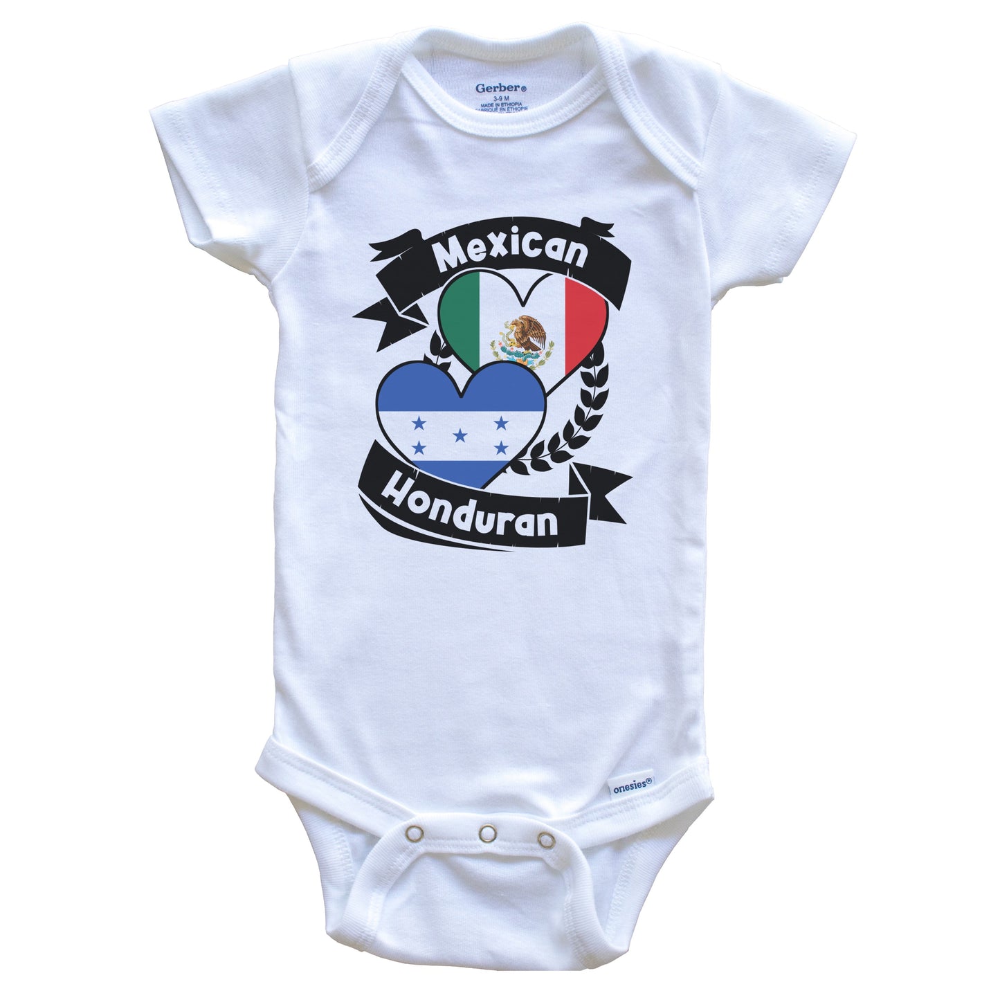 Mexican Honduran Heart Flags Mexico Honduras Baby Bodysuit