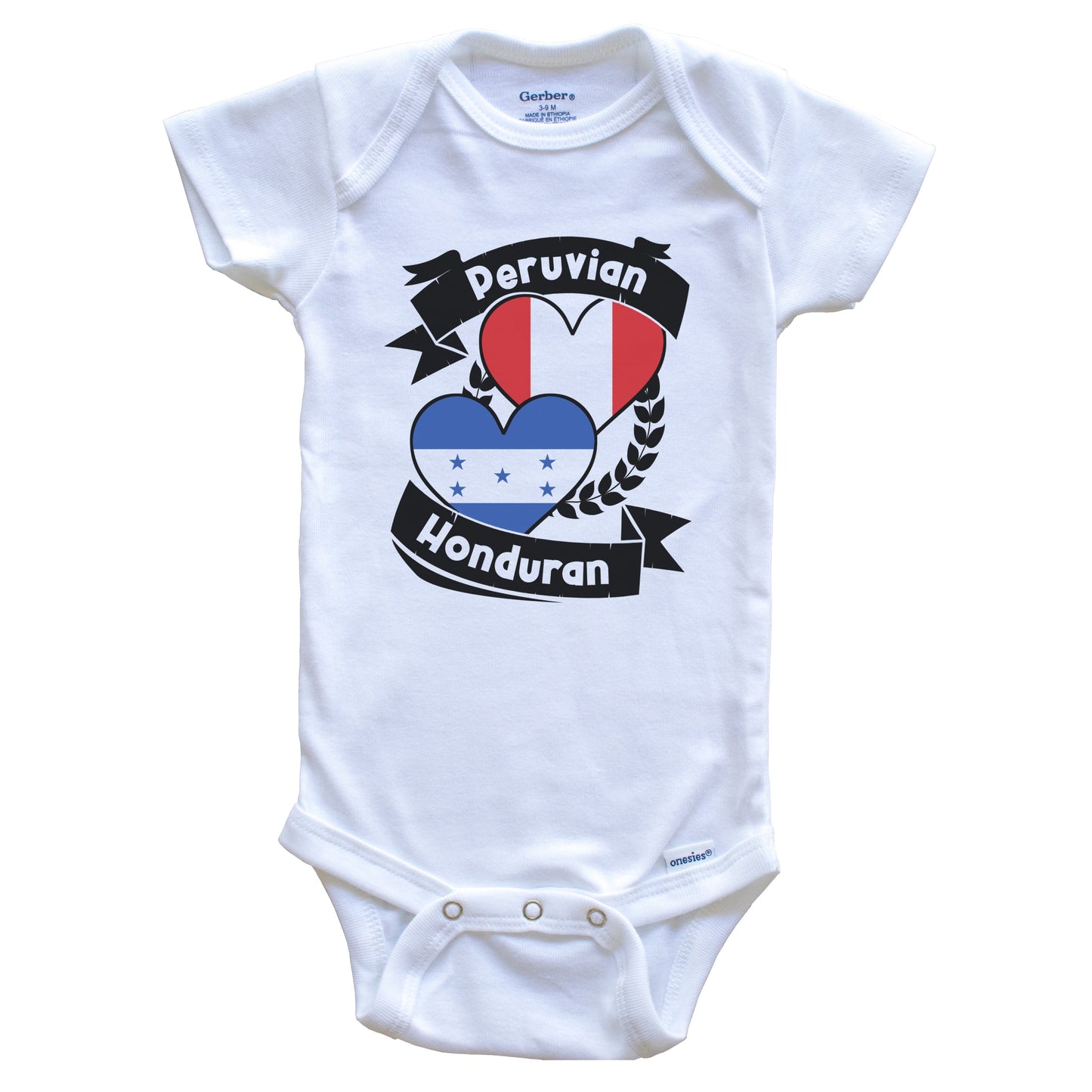Peruvian Honduran Heart Flags Peru Honduras Baby Bodysuit