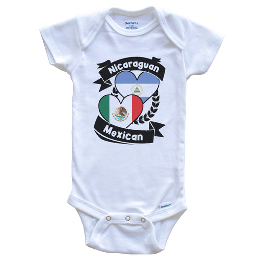 Nicaraguan Mexican Heart Flags Nicaragua Mexico Baby Bodysuit