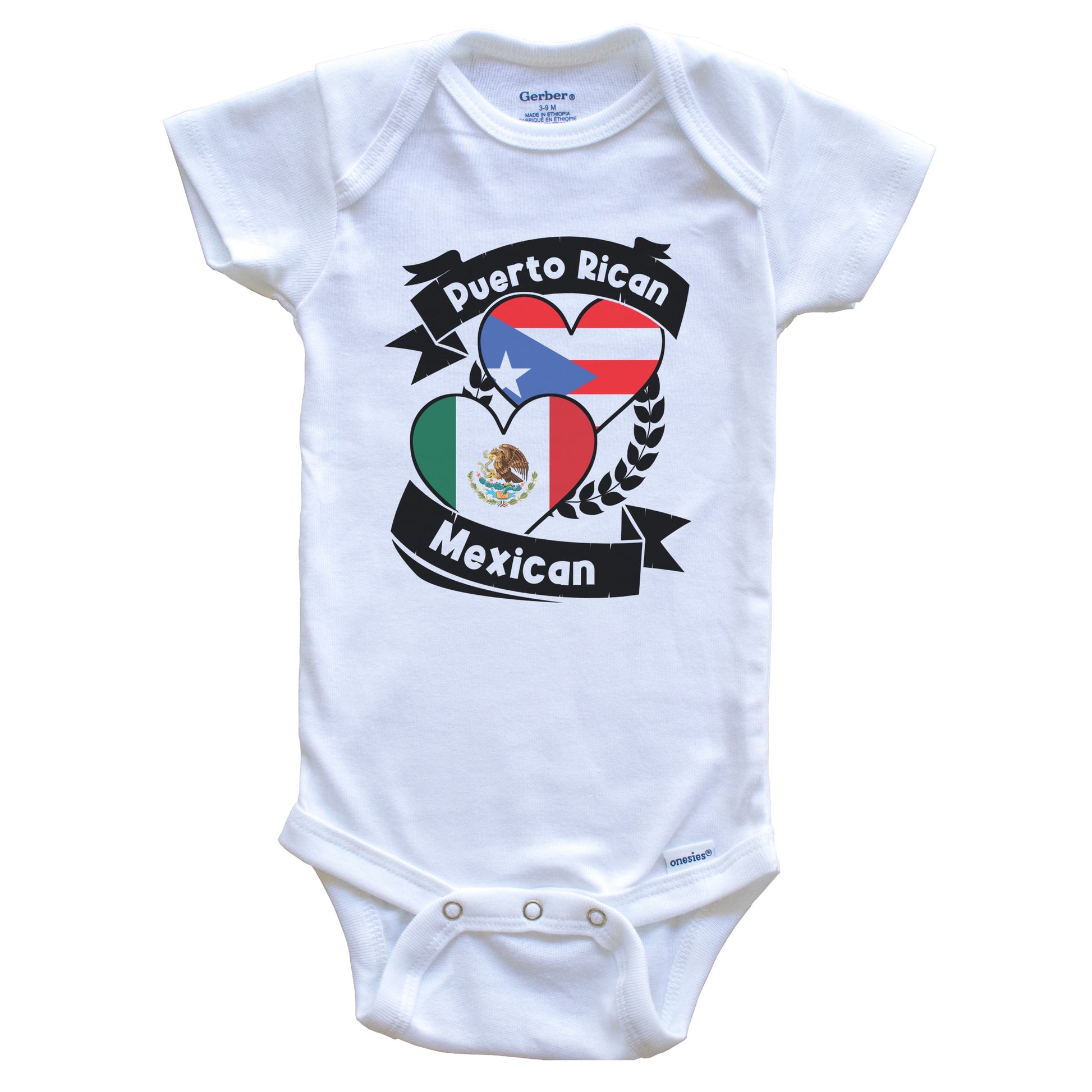Puerto Rican Mexican Heart Flags Puerto Rico Mexico Baby Bodysuit