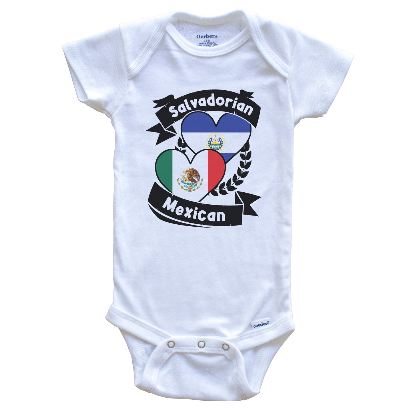 Salvadorian Mexican Heart Flags El Salvador Mexico Baby Bodysuit