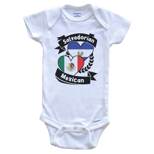 Salvadorian Mexican Heart Flags El Salvador Mexico Baby Bodysuit