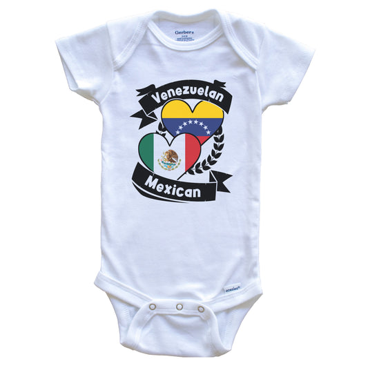 Venezuelan Mexican Heart Flags Venezuela Mexico Baby Bodysuit