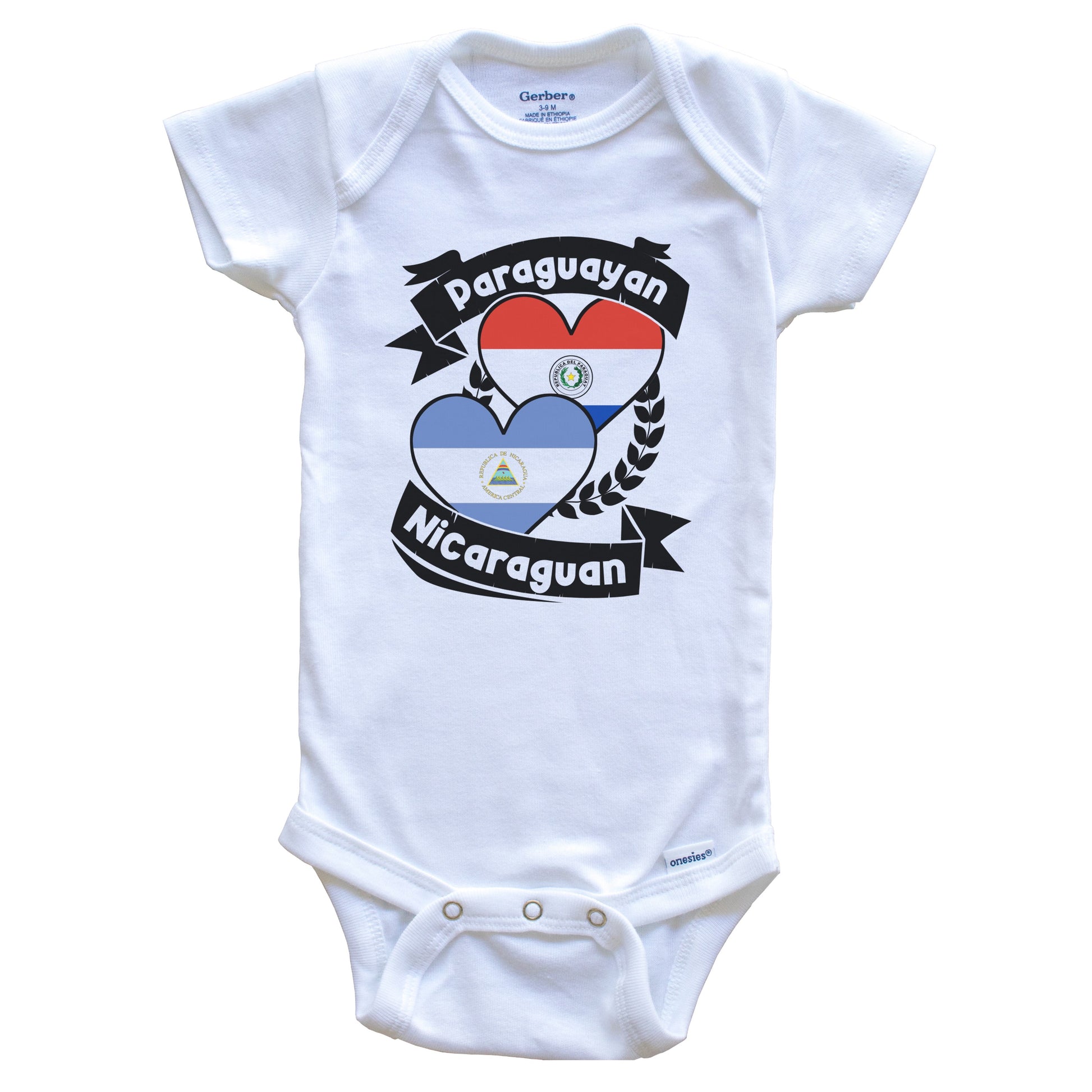 Paraguayan Nicaraguan Heart Flags Paraguay Nicaragua Baby Bodysuit