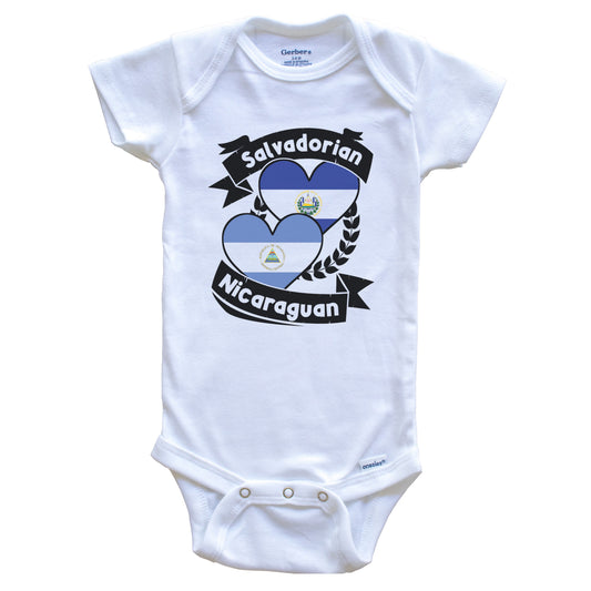 Salvadorian Nicaraguan Heart Flags El Salvador Nicaragua Baby Bodysuit