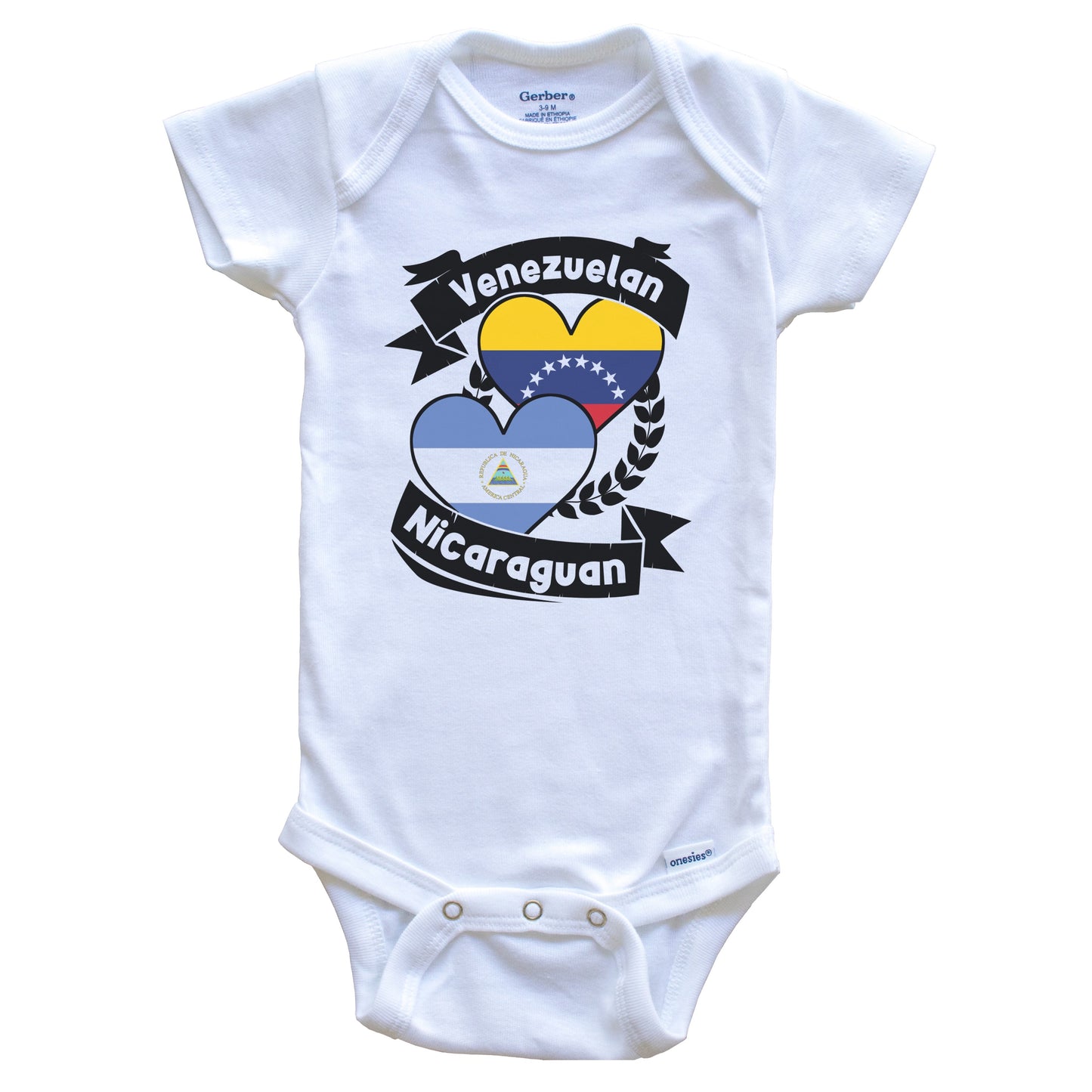 Venezuelan Nicaraguan Heart Flags Venezuela Nicaragua Baby Bodysuit