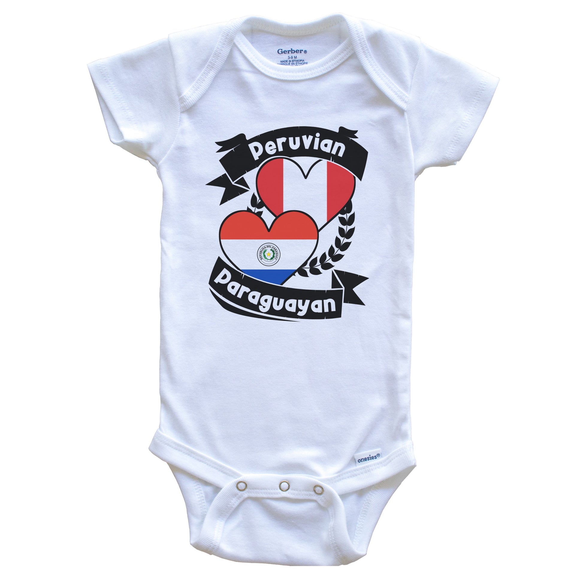 Peruvian Paraguayan Heart Flags Peru Paraguay Baby Bodysuit