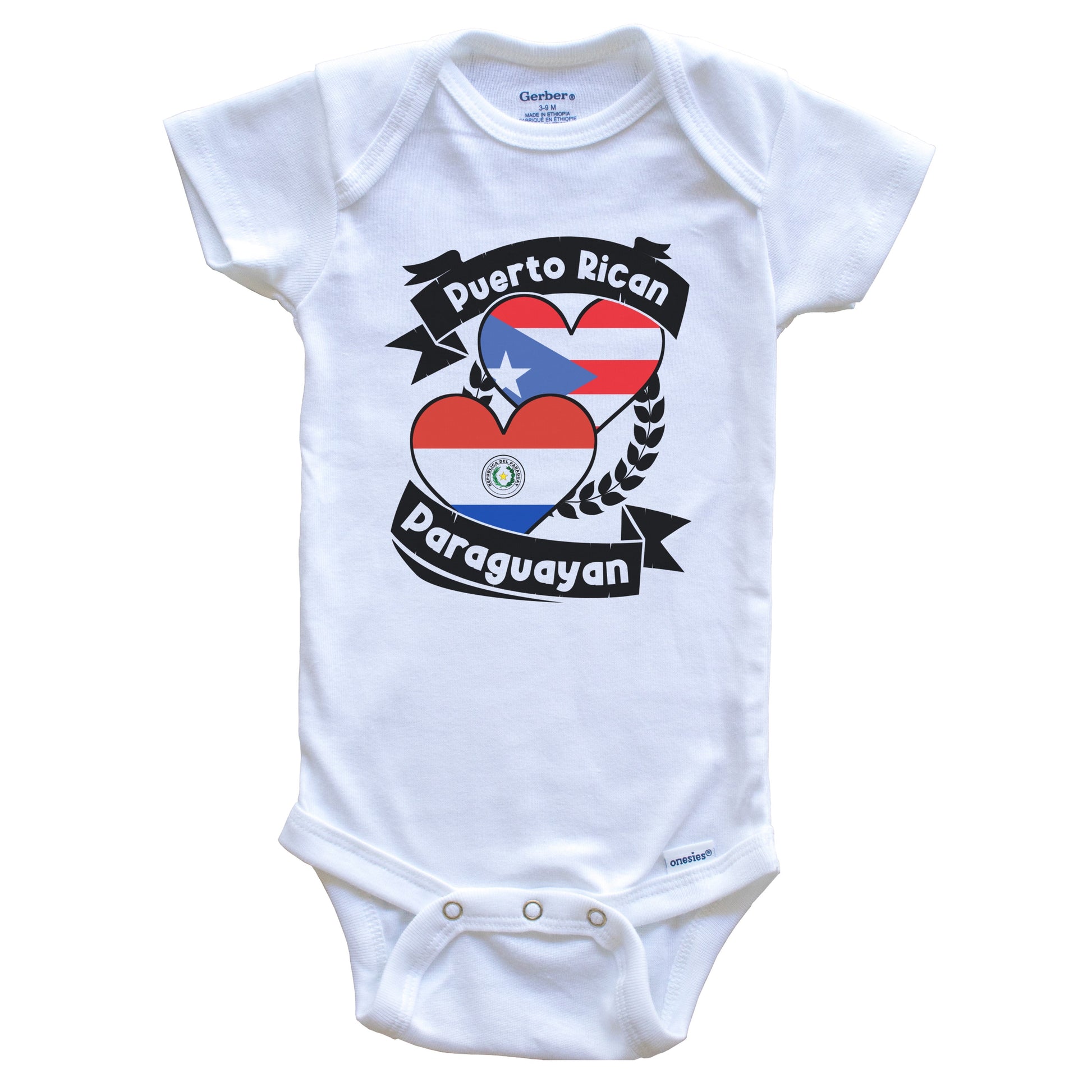 Puerto Rican Paraguayan Heart Flags Puerto Rico Paraguay Baby Bodysuit