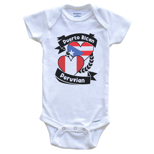 Puerto Rican Peruvian Heart Flags Puerto Rico Peru Baby Bodysuit