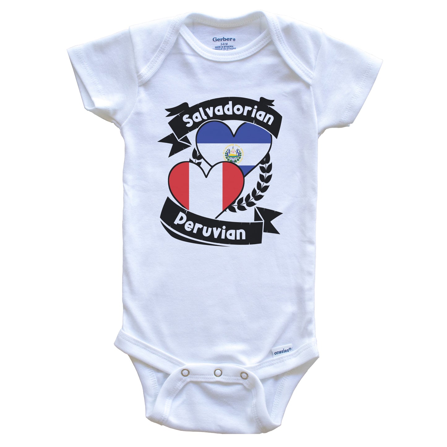 Salvadorian Peruvian Heart Flags El Salvador Peru Baby Bodysuit