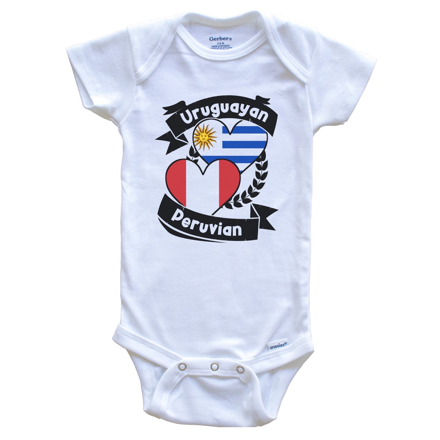 Uruguayan Peruvian Heart Flags Uruguay Peru Baby Bodysuit