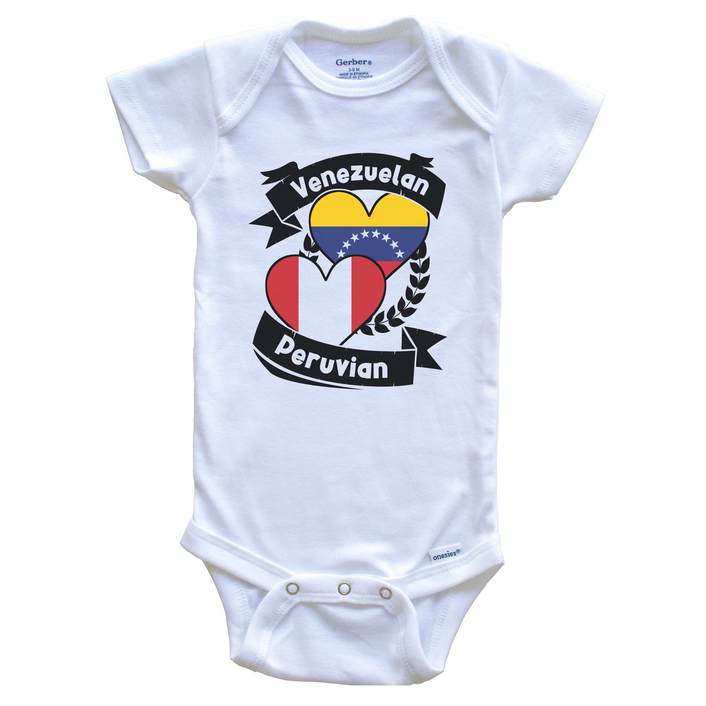 Venezuelan Peruvian Heart Flags Venezuela Peru Baby Bodysuit