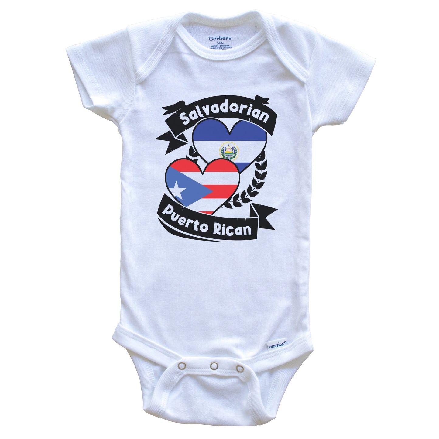 Salvadorian Puerto Rican Heart Flags El Salvador Puerto Rico Baby Bodysuit